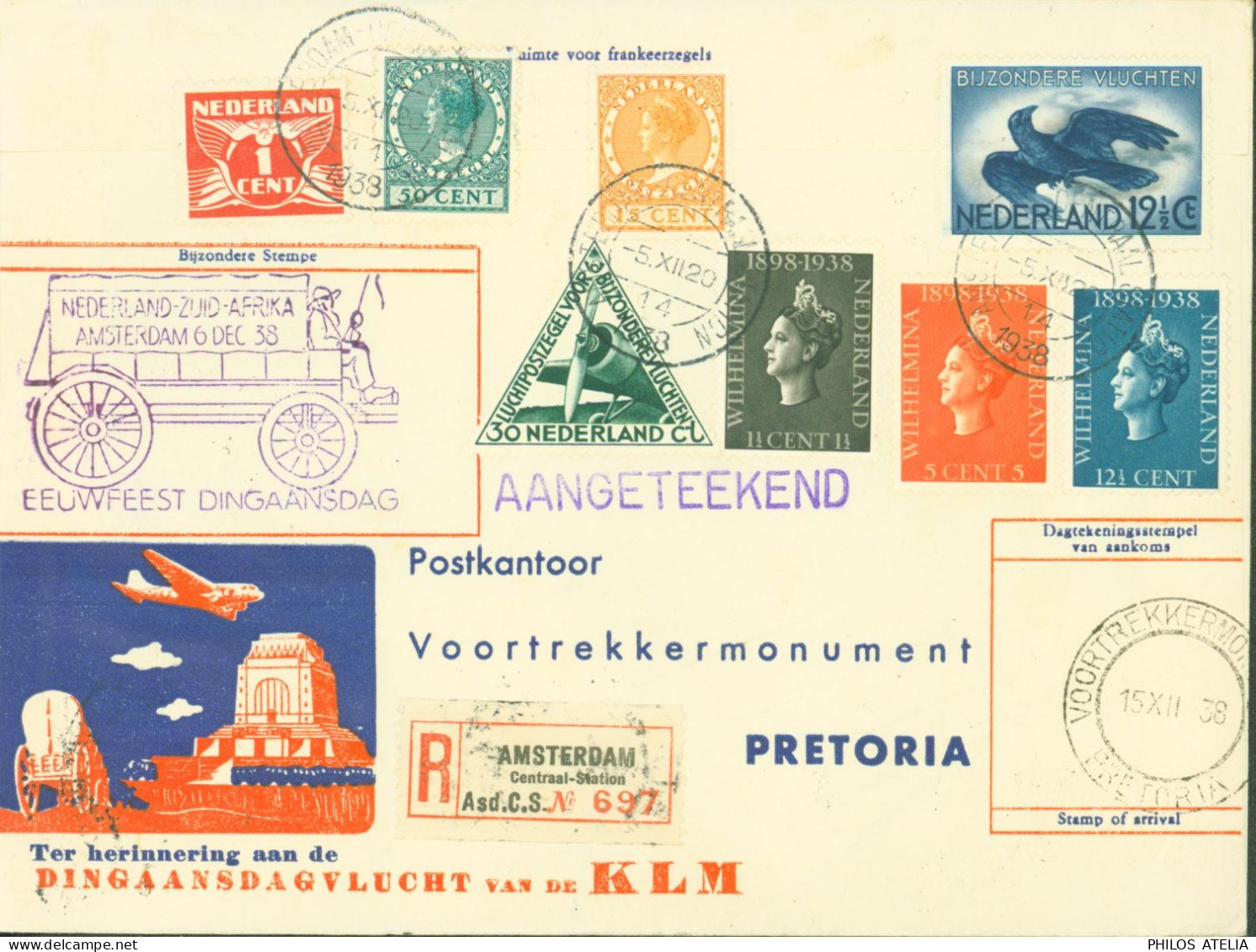 Recommandé Voortrekkermonument Pretoria 15 XII 38 Par Avion YT 101 + 103 X4 + 100 102 X2 South Africa Suid Afrika - Airmail