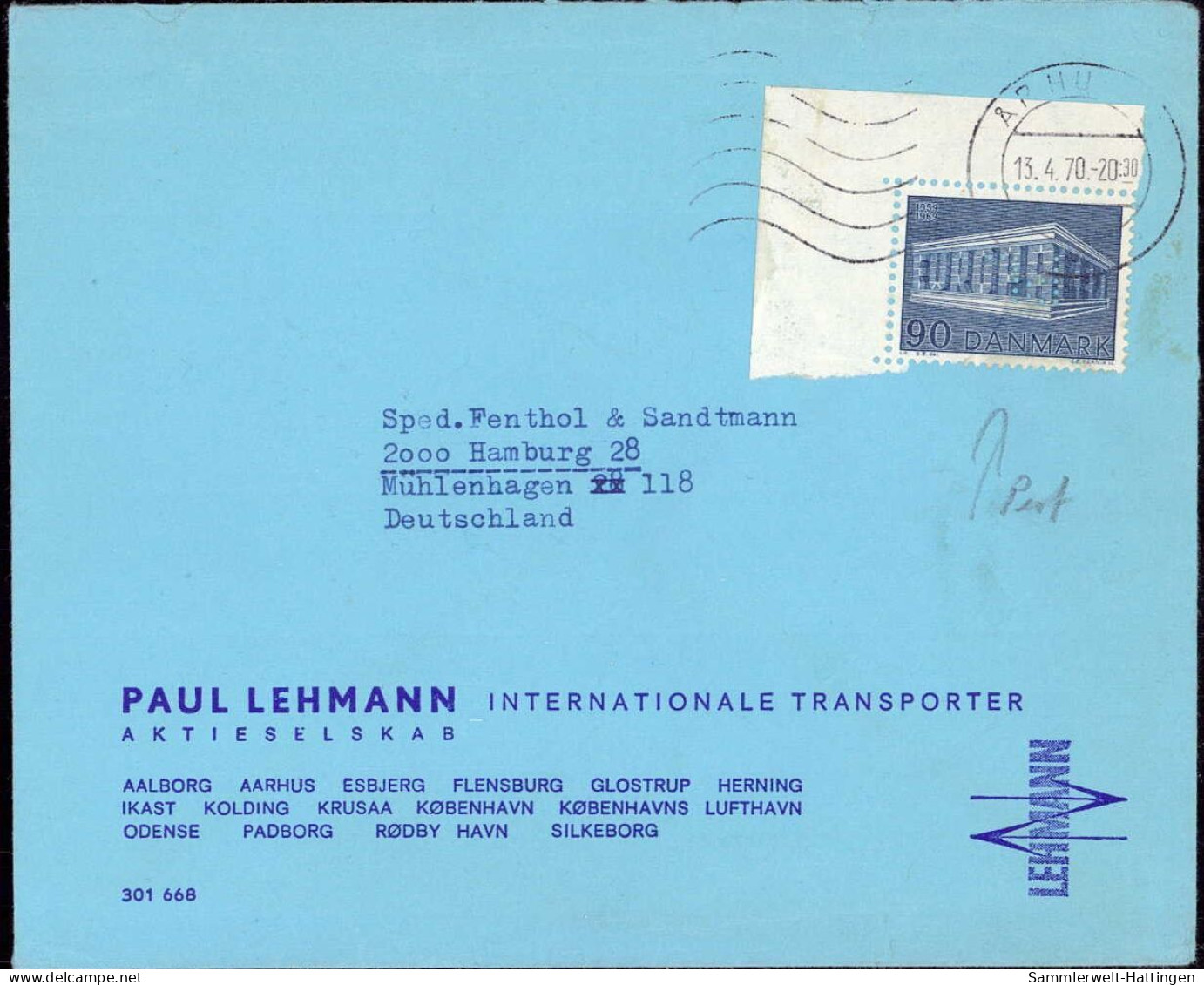 603414 | Brief 1970, Mit Firmenlochung Perfin Der Firma Paul Lehmann, Aarhus, Europa Cept  | -, -, - - Lettres & Documents