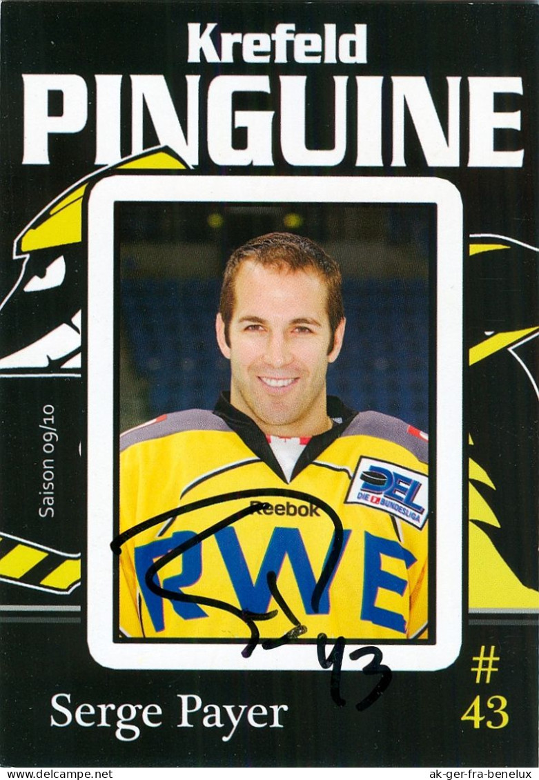 Eishockey Autogramm AK Serge Payer Krefeld Pinguine 09-10 KEV VIF Vålerenga Oslo Ottawa Senators Florida Panthers NHL - Wintersport