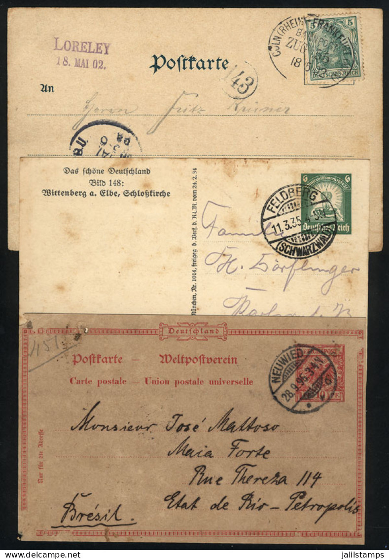 GERMANY: 3 Cards (2 Stationeries) Mailed Between 1895 And 1935, One PC Sent From Loreley With Nice RAILWAY Cancel, One P - Lettres & Documents