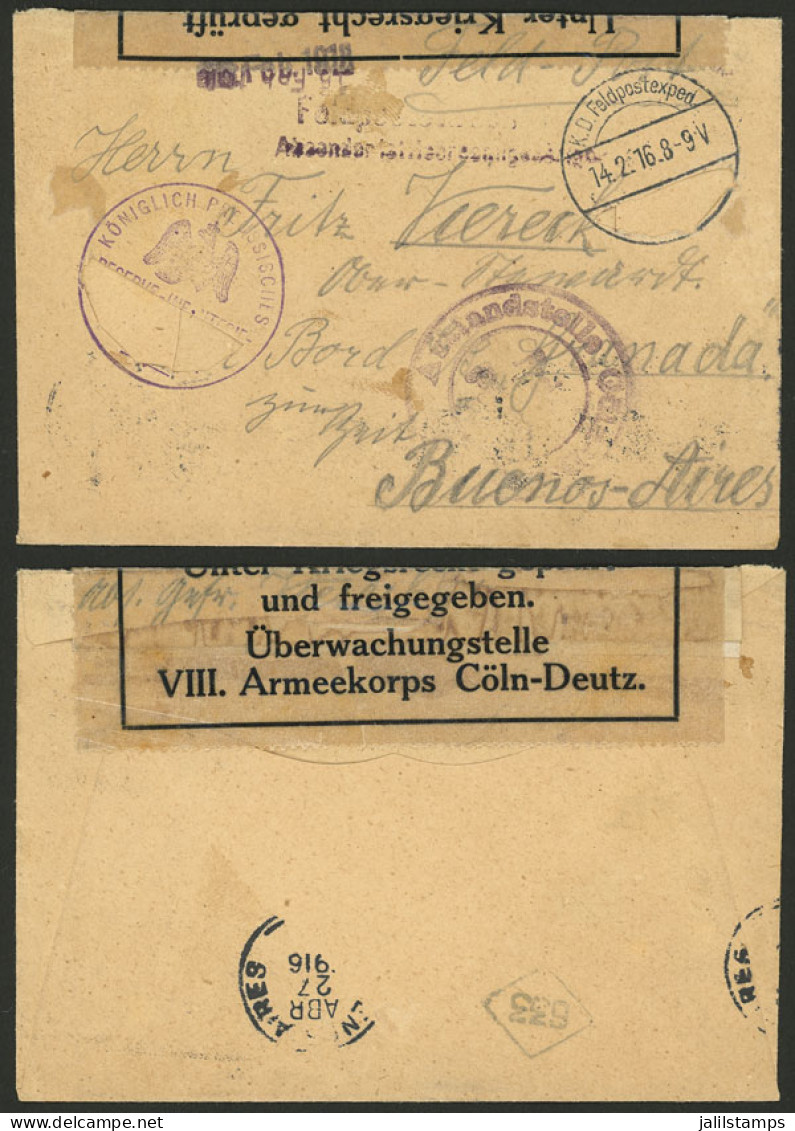 GERMANY: INTERESTING DESTINATION AND CENSOR: Cover Sent By A Soldier At The European War Front To A Sailor On The Ship " - Briefe U. Dokumente