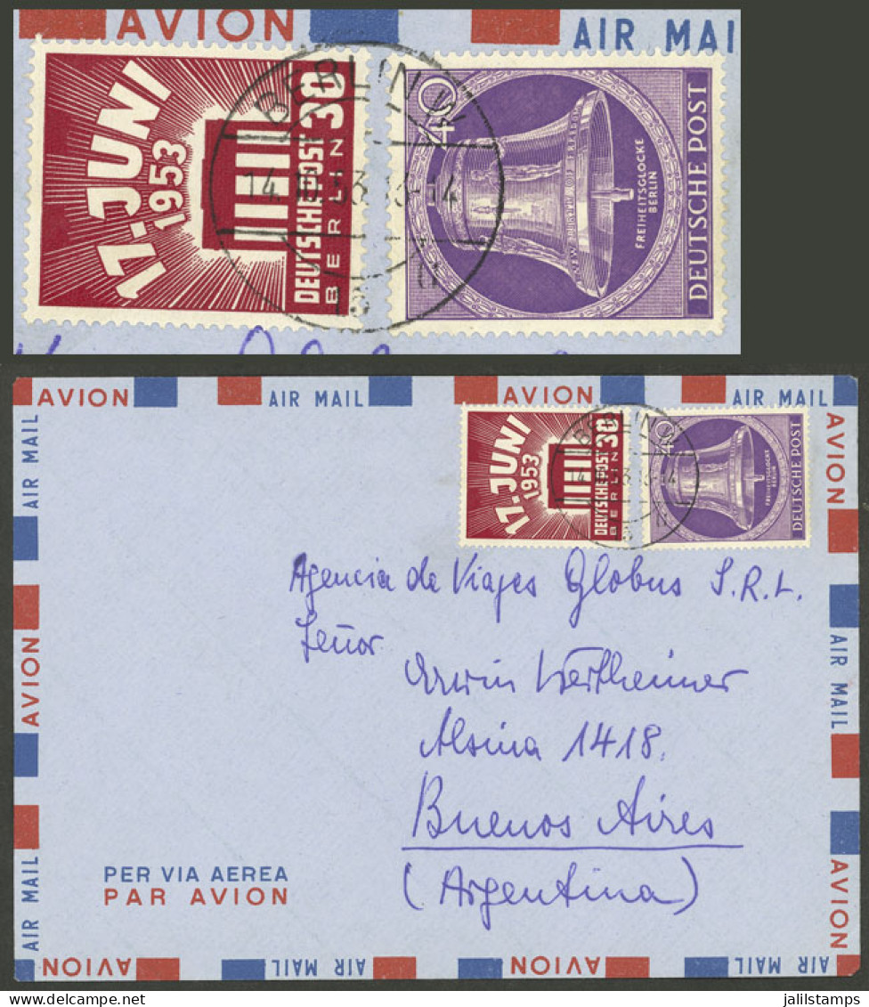 GERMANY - WEST BERLIN: Airmail Cover Sent To Argentina On 14/OC/1953 With Very Nice Postage Of 70pg., VF Quality! - Lettres & Documents