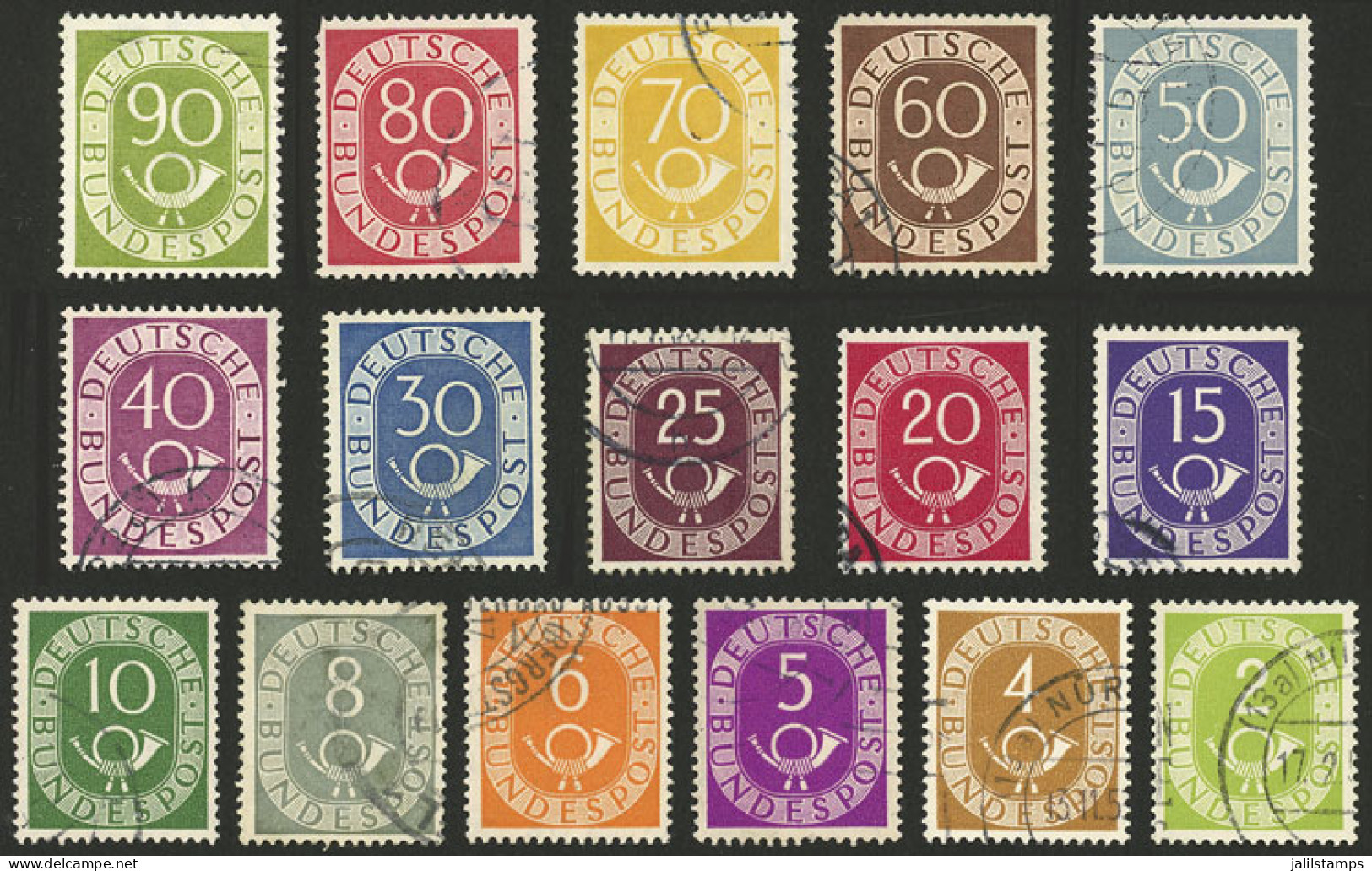 WEST GERMANY: Yvert 9/24, 1951/2 Post Horn, Set Of 16 Used Values, Very Fine Quality! - Gebraucht