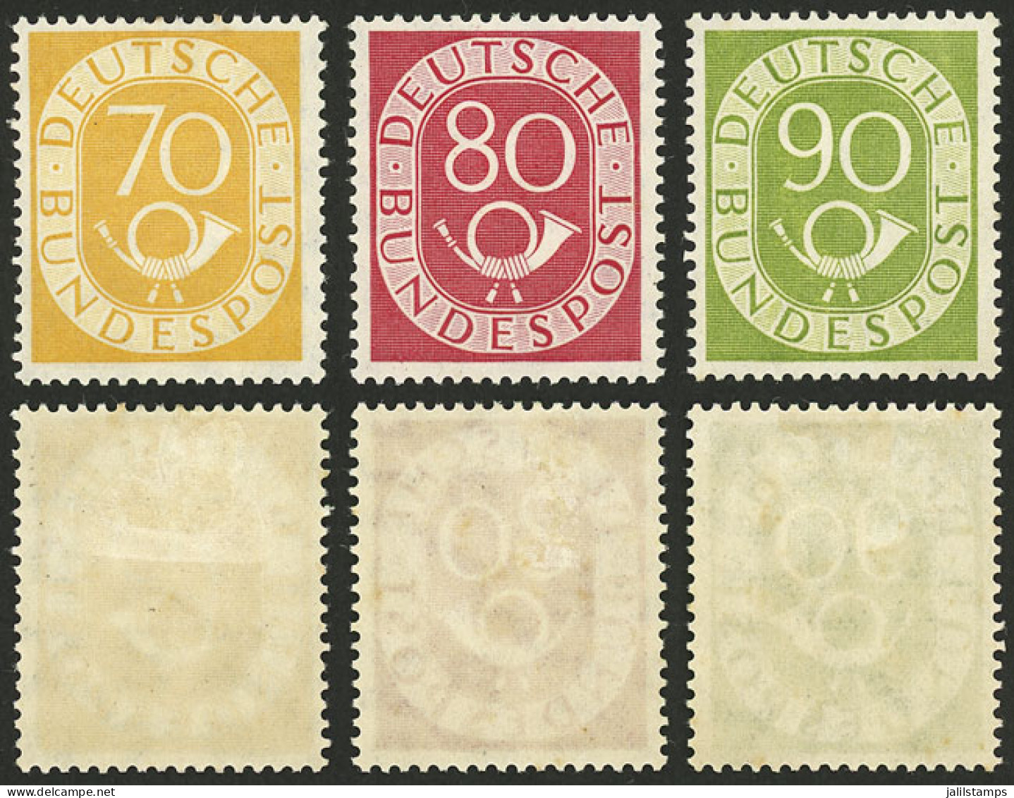 WEST GERMANY: Yvert 22/24, 1951/2 Post Horn, The 3 High Values Of The Set, Mint With Light Hinge Marks, Very Fine Qualit - Neufs