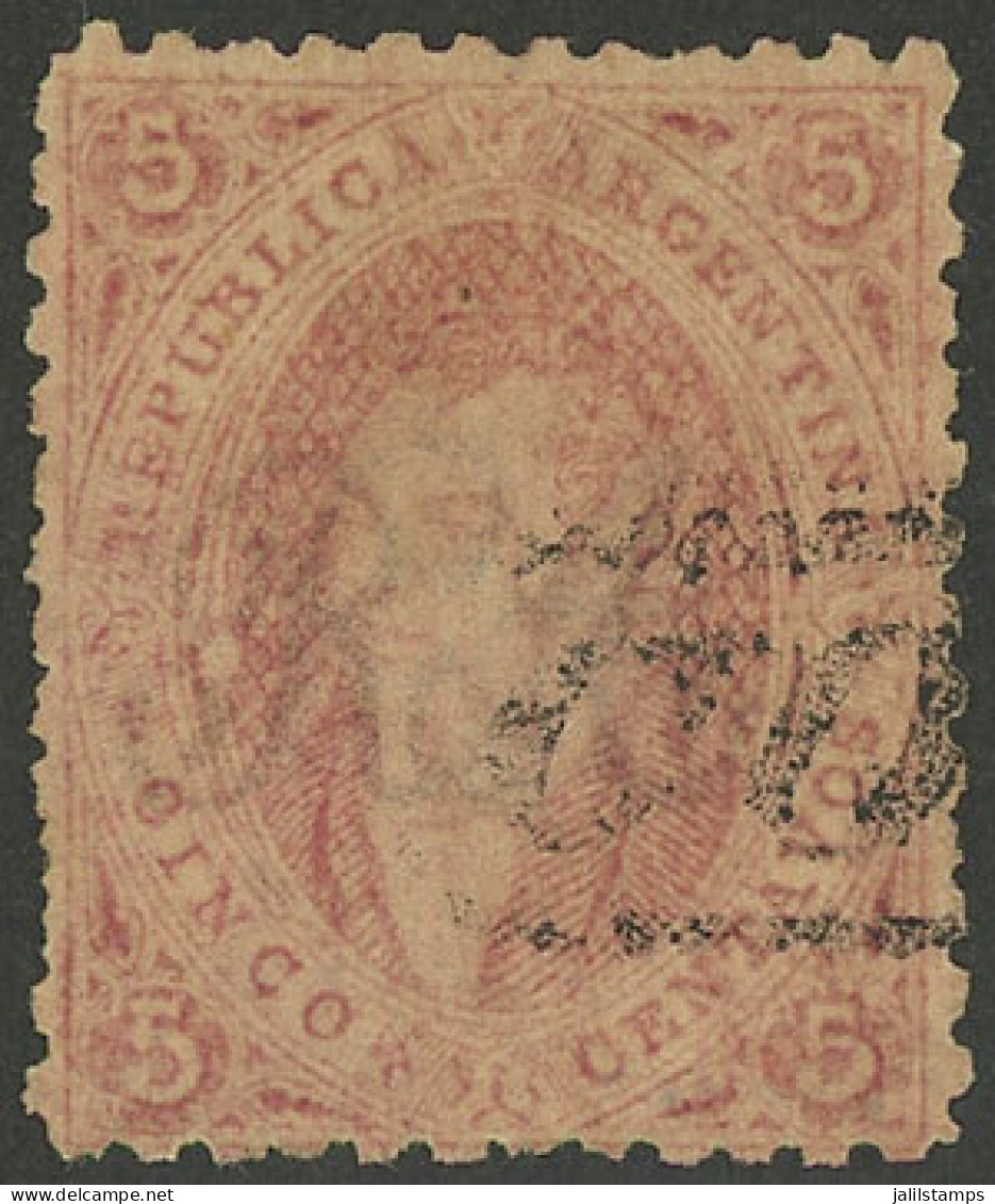 ARGENTINA: GJ.20, 5c 3rd Printing, With VARIETY: Central Oval Unprinted At Left Of Rivadavia, Possibly Due To An Ink Spo - Gebraucht