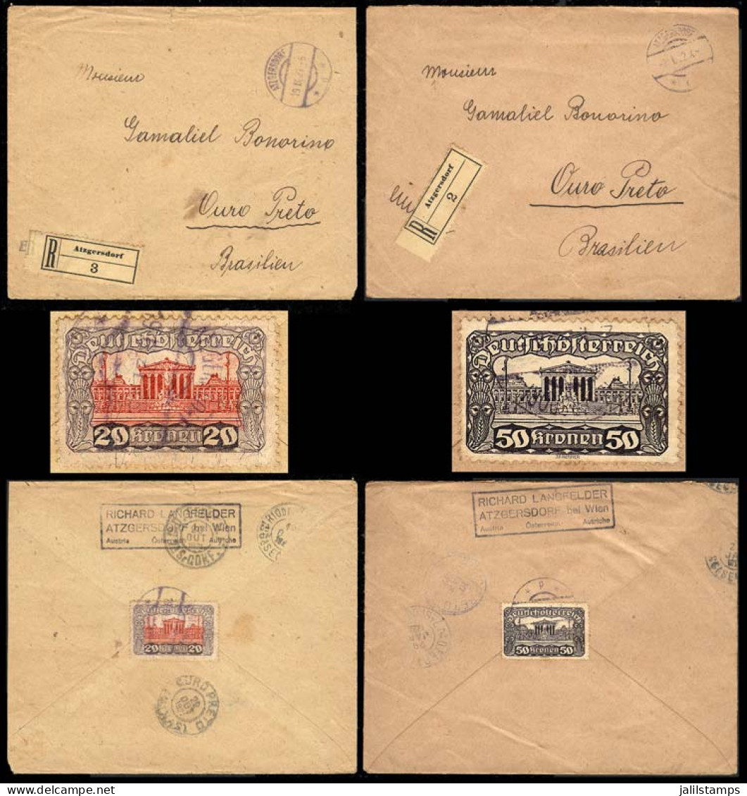 AUSTRIA: 2 Registered Covers Sent To Ouro Preto (Brazil) In 1921 And 1922, Franked On Reverse By Sc.226 (20K.) And 248 ( - Otros & Sin Clasificación