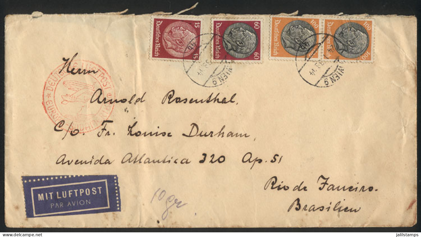 AUSTRIA: Cover Franked With Germany Stamps, Sent From Wien To Brazil On 24/JA/1939 By DLH Airmail, Interesting! - Sonstige & Ohne Zuordnung