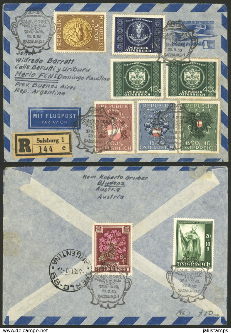 AUSTRIA: Registered Airmail Cover Sent From Salzburg To Argentina On 28/AU/1950 With Very Nice Franking! - Sonstige & Ohne Zuordnung