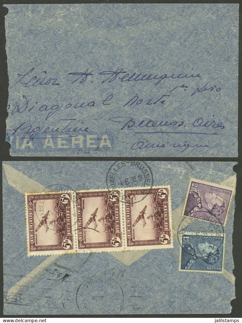 BELGIUM: 4/JUN/1938 Bruxelles - Argentina, Airmail Cover Franked On Back (total 18.75Fr.), VF! - Autres & Non Classés