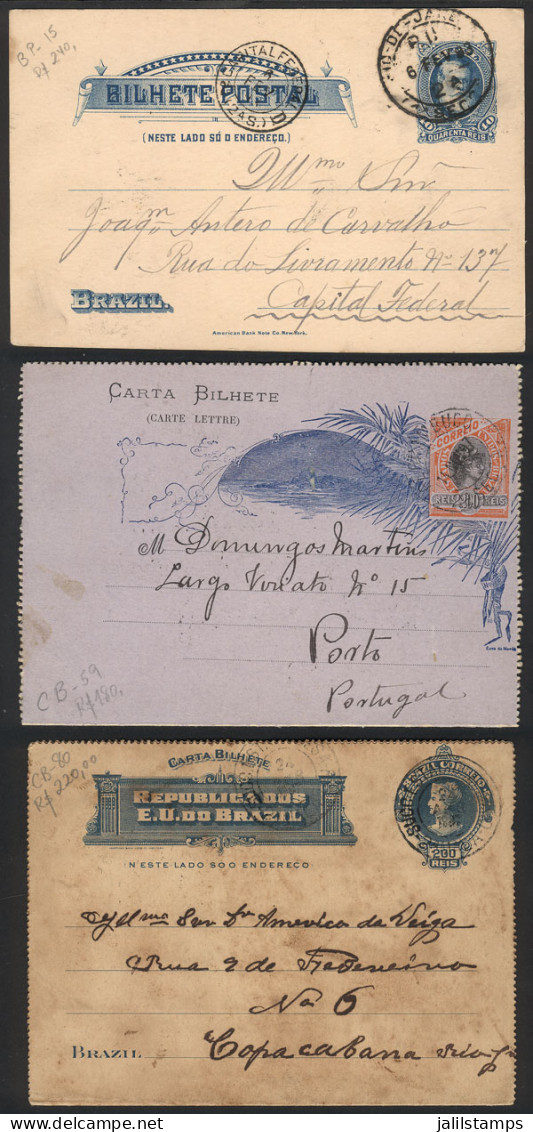 BRAZIL: 3 Postal Stationeries Used Between 1893 And 1907, Fine Quality, RHM Catalog Value 640Rs., Low Start! - Sonstige & Ohne Zuordnung