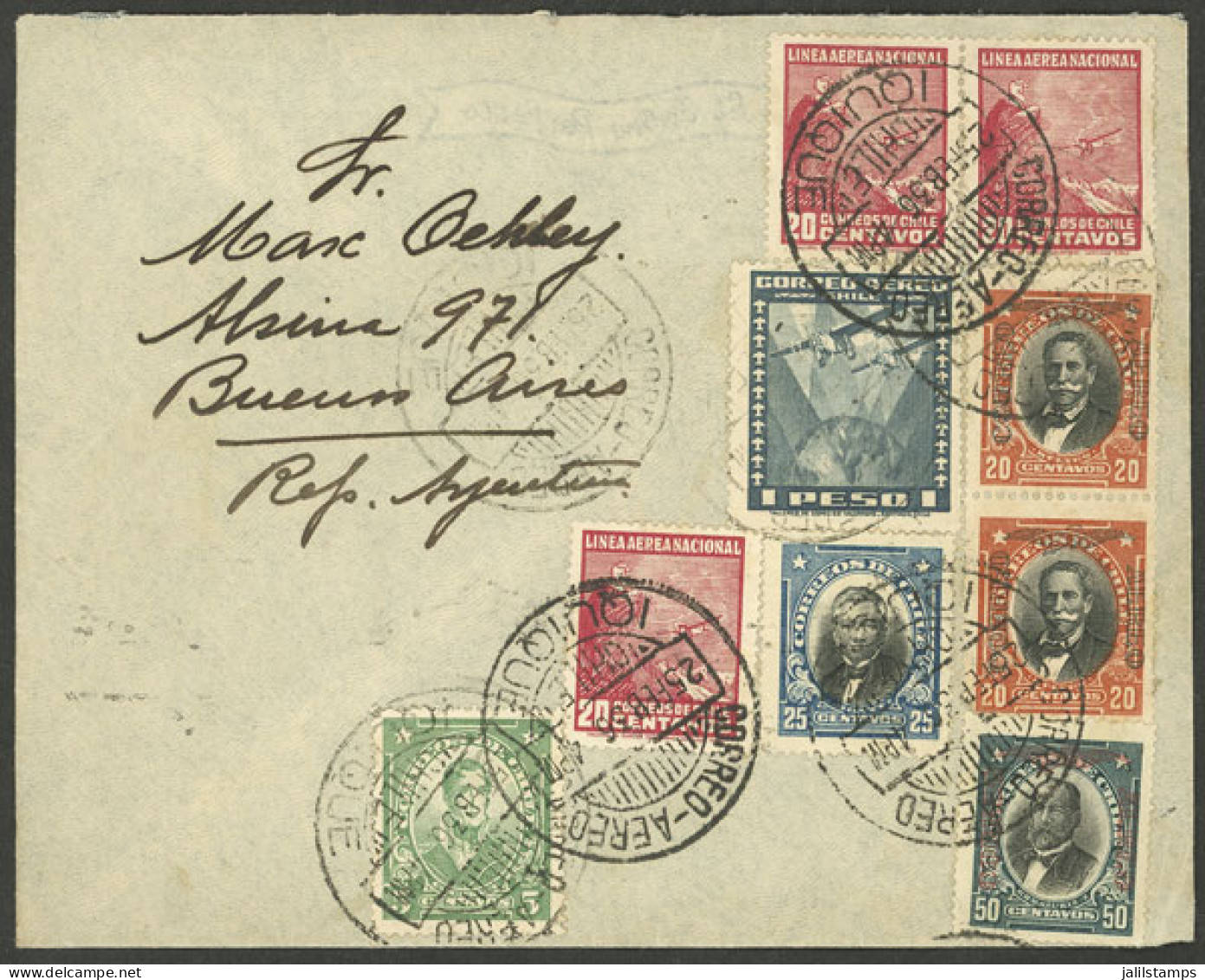 CHILE: 25/FE/1936 Iquique - Argentina, Airmail Cover With Very Attractive Postage Of 2.80P. Combining Different Issues,  - Chile