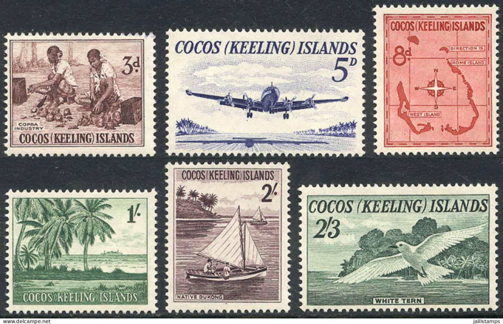 COCOS ISLANDS: Sc.1/6, 1963 Bird, Airplane, Map And Other Topics, Compl. Set Of 6 Unmounted Values, Excellent Quality, C - Kokosinseln (Keeling Islands)