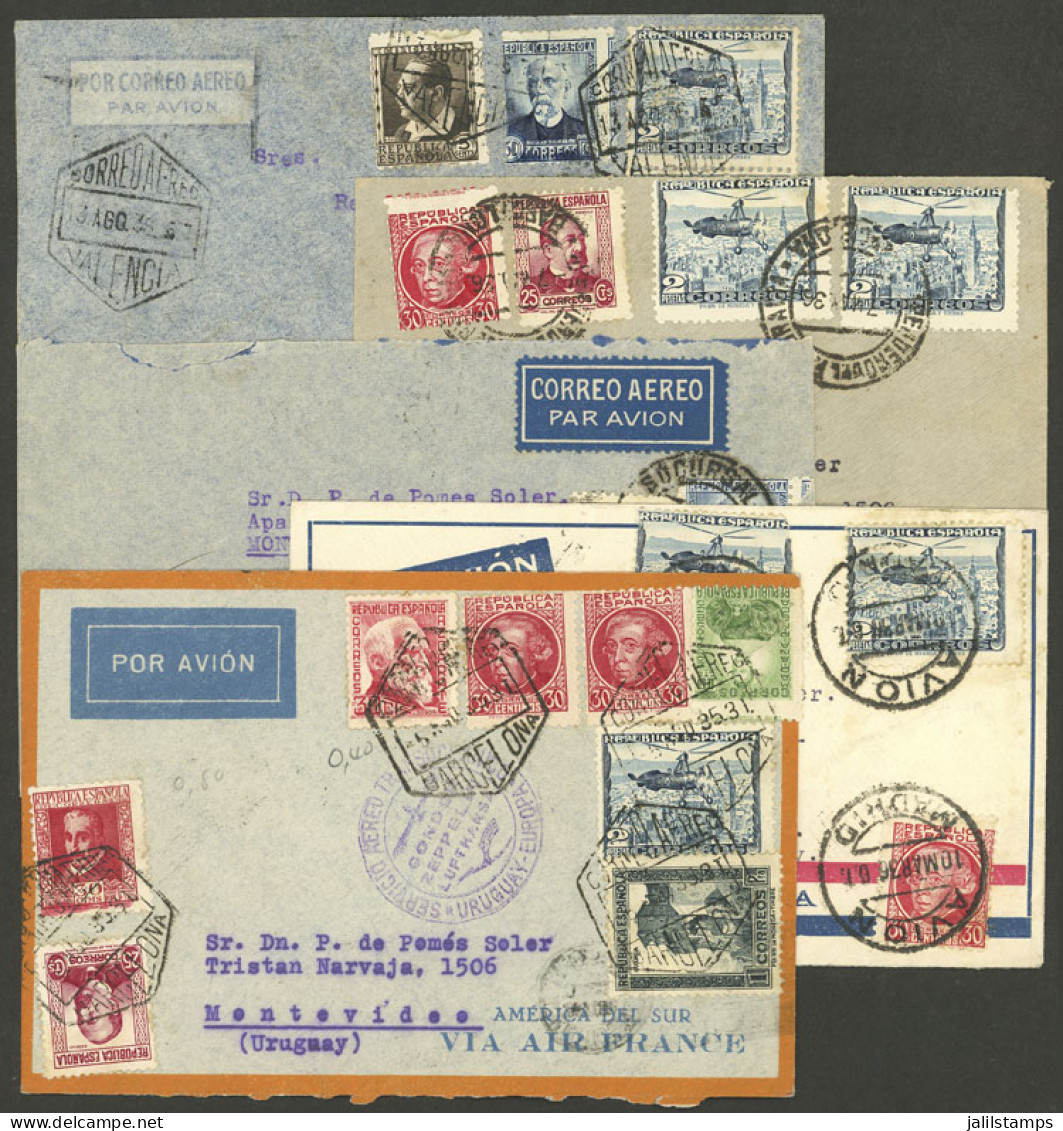SPAIN: 5 Airmail Covers Sent To Uruguay In 1935/6, Handsome Postages, Almost All Of Excellent Quality! IMPORTANT: Please - Autres & Non Classés
