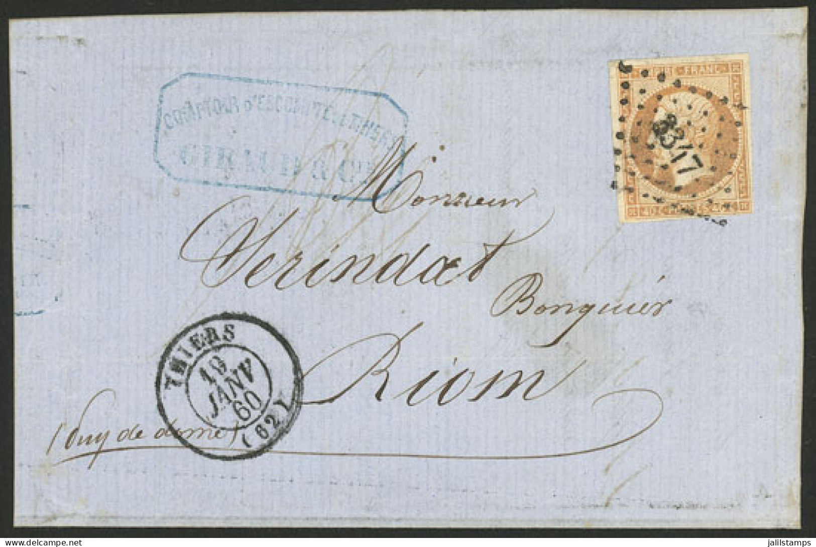 FRANCE: Large Part Of A Folded Cover Sent From Thiers To Rion On 19/JA/1860 Franked With 40c., Very Nice! - Sonstige & Ohne Zuordnung