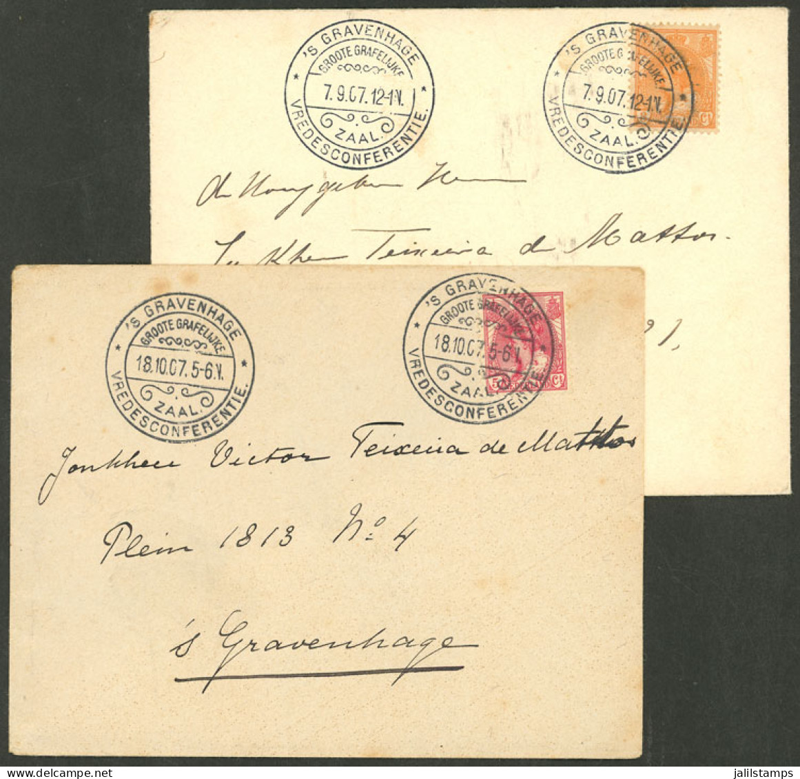 NETHERLANDS: 7/SE And 18/OC/1907, Couple Of Covers With Special Postmarks Commemorating The PEACE CONFERENCE In Zaal, Ve - Altri & Non Classificati