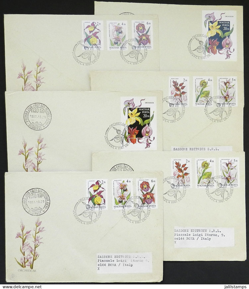 HUNGARY: Sc.3087/3093, 1987 Flowers, Cmpl. Set Of 6 Values + S.sheet, Perforated And IMPERFORATE, On 6 Covers Sent To It - Autres & Non Classés