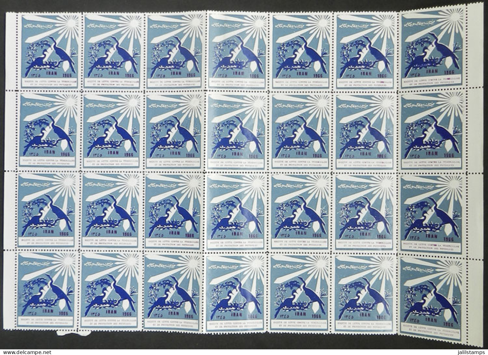 IRAN: FIGHT AGAINST TUBERCULOSIS: 1966 Issue, Large Block Of 28 Cinderellas, MNH, 2 Or 3 With Defects, Excellent General - Cinderellas