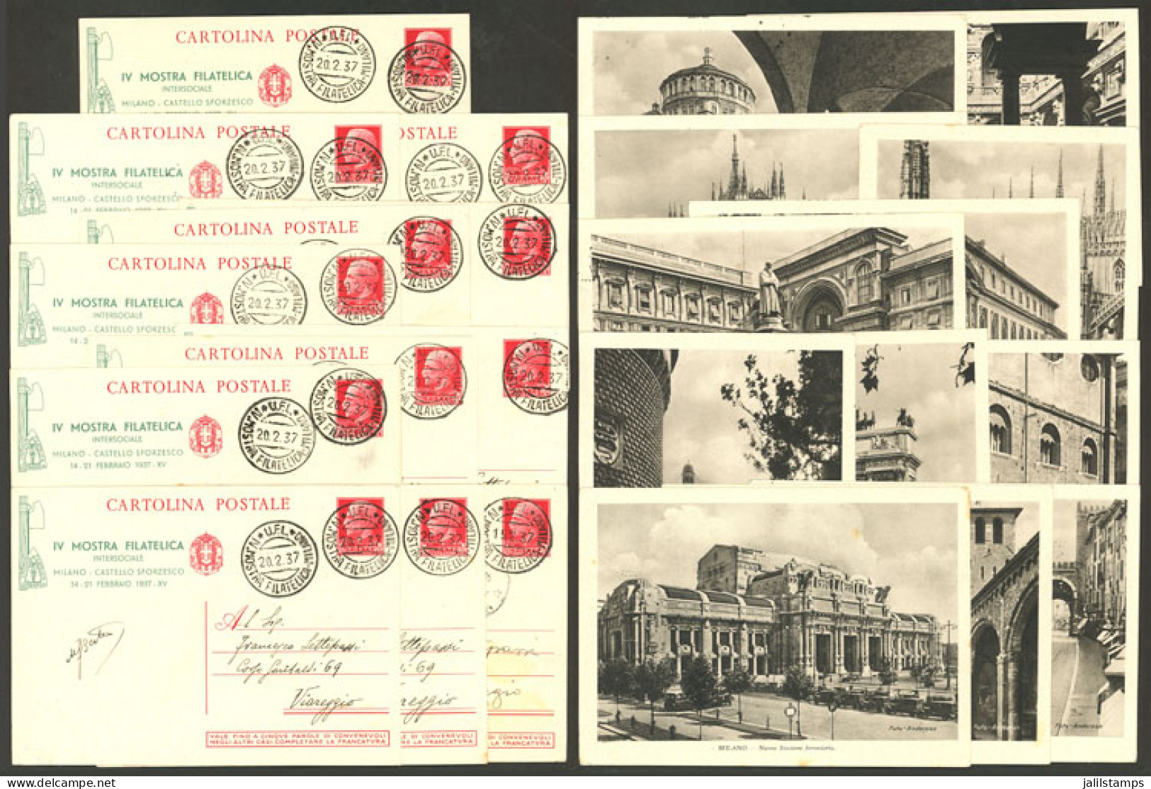 ITALY: Complete Set Of 12 Postal Cards Of 20c. With Views Of Milano On Back, With Private Impression Of The "VI Mostra F - Ohne Zuordnung