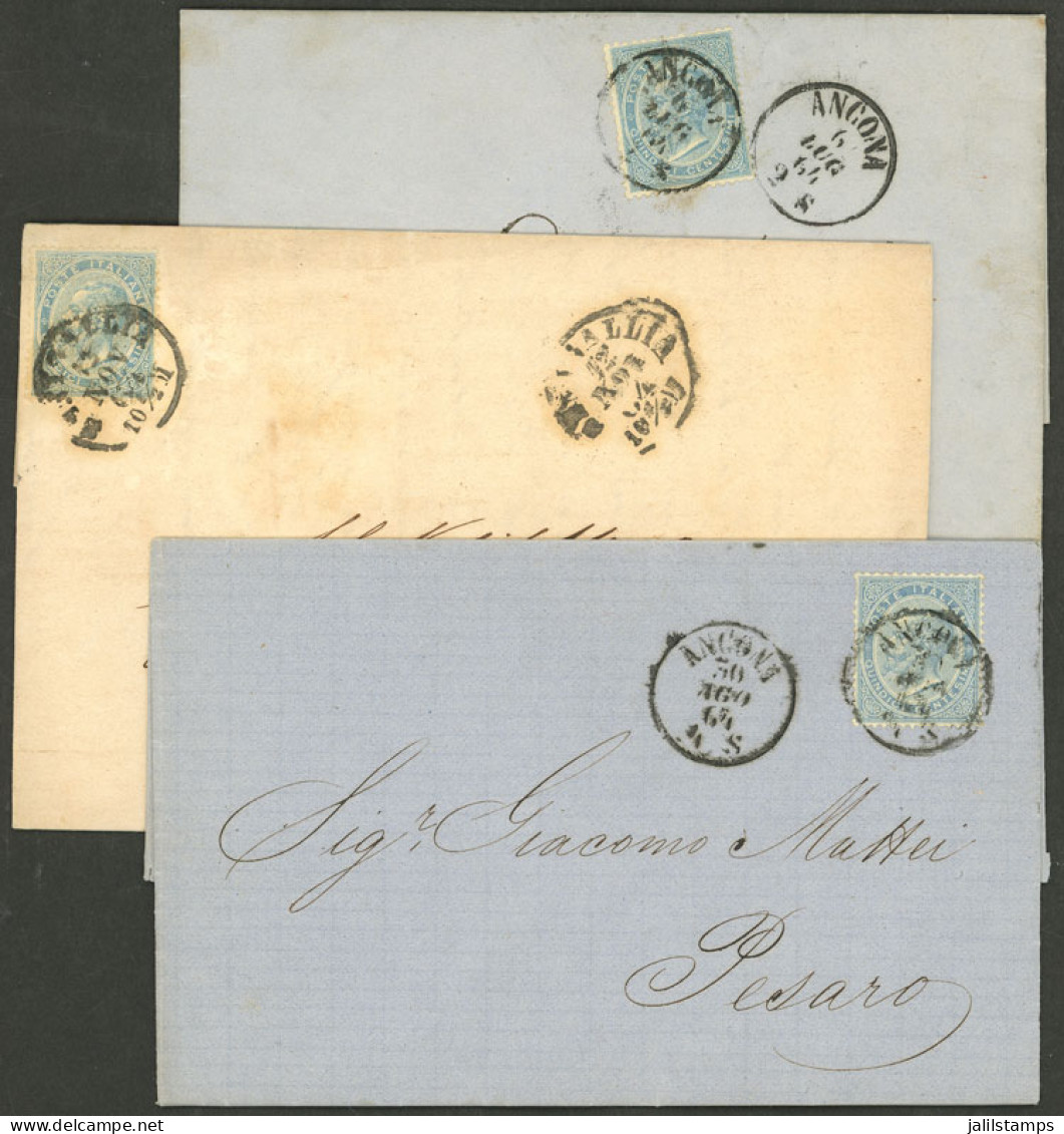 ITALY: 3 Entire Letters Sent From Ancona (2) And Senigallia To Pesaro In 1864 Franked With 20c. (Sc.29), Excellent Quali - Ohne Zuordnung