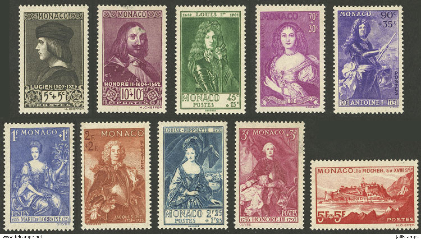 MONACO: Yvert 185/194, 1939 Princes And Princesses, Cmpl. Set Of 10 Mint Values, Very Fine Quality! - Andere & Zonder Classificatie