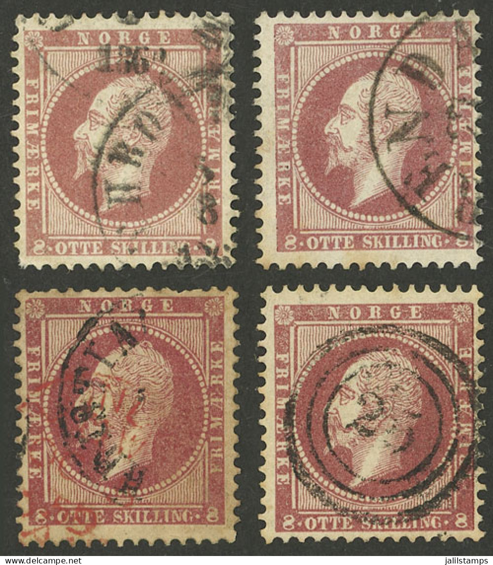 NORWAY: Sc.5, 1856/7 8s., 4 Used Examples With Different Cancels, VF Quality! - Autres & Non Classés