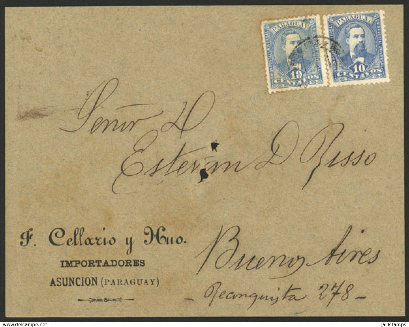 PARAGUAY: Front Of Cover Franked With 20c., Sent From Asunción (Estafeta Del Puerto Nº3) To Buenos Aires On 22/JUN/1897, - Paraguay