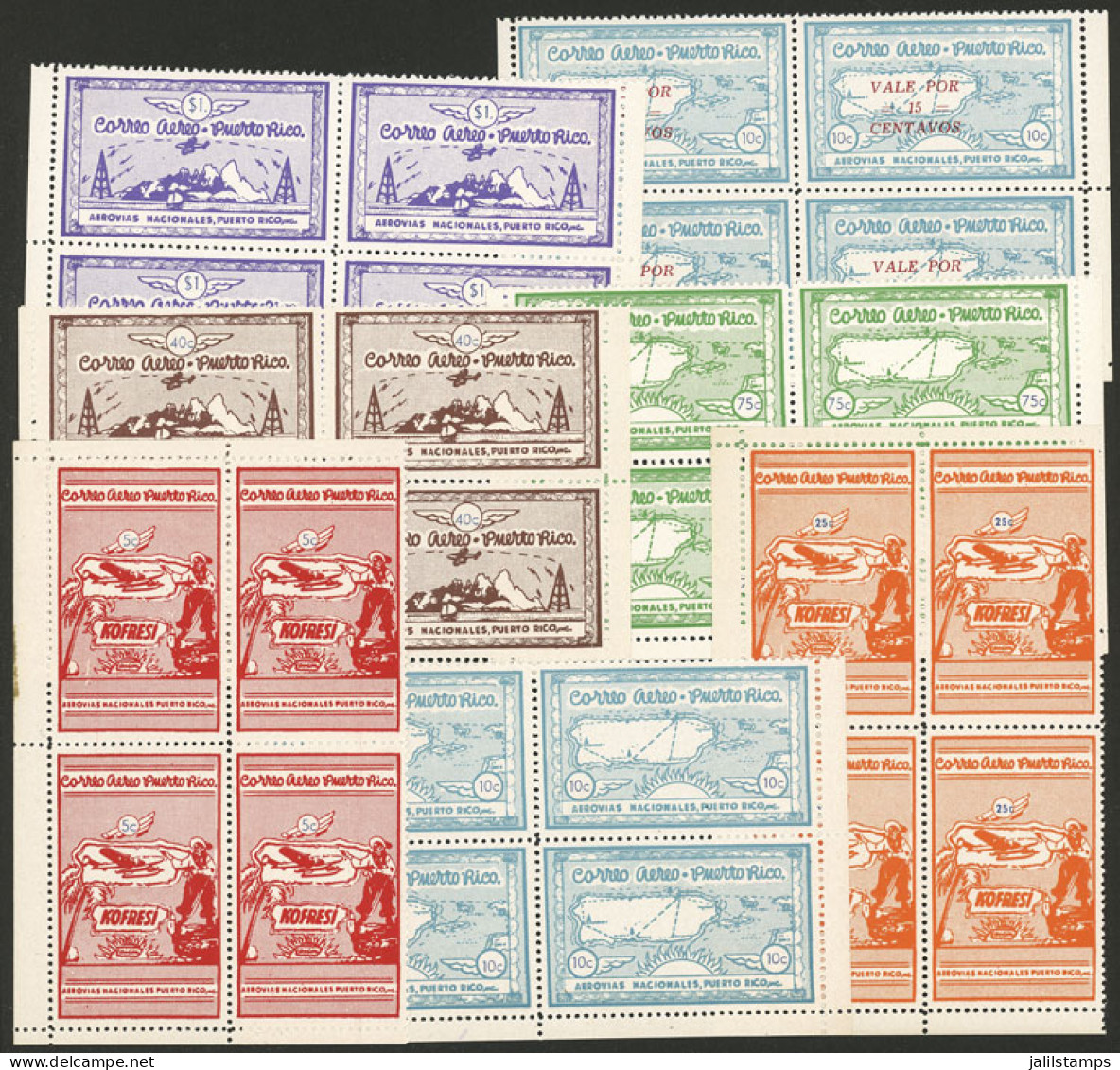 PUERTO RICO: Aerovías Nacionales De Puerto Rico, Inc.: Set Of 6 Values Between 5c. And 1$ + Another One Overprint 15c On - Puerto Rico