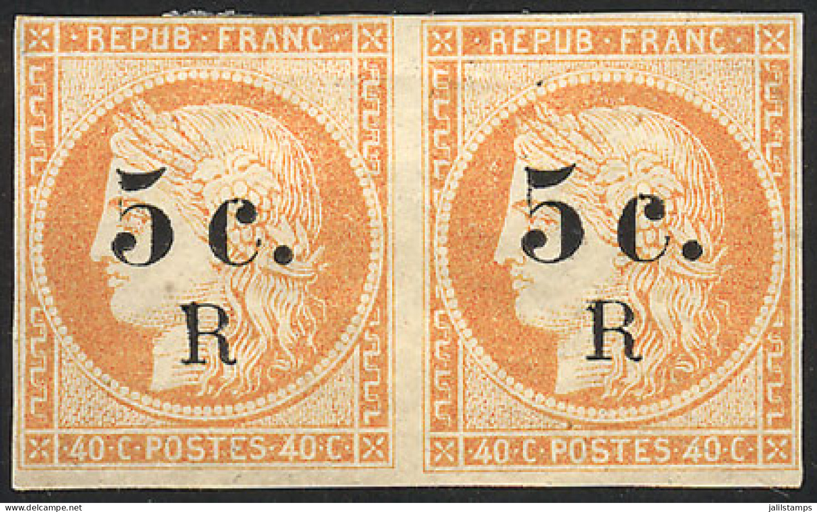 REUNION: Yvert 6, 5c. On 40c. Orange, Pair Of Excellent Quality, Mint Original Gum, Very Nice! - Other & Unclassified