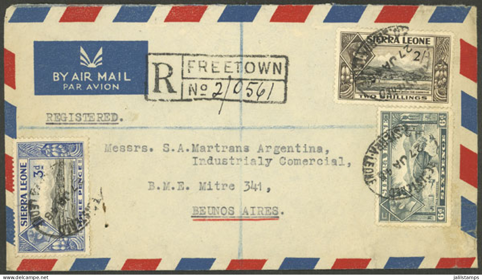 SIERRA LEONE: 27/JA/1948 Fretown - Argentina, Registered Airmail Cover, Rare Destination, VF Quality! - Sierra Leone (...-1960)