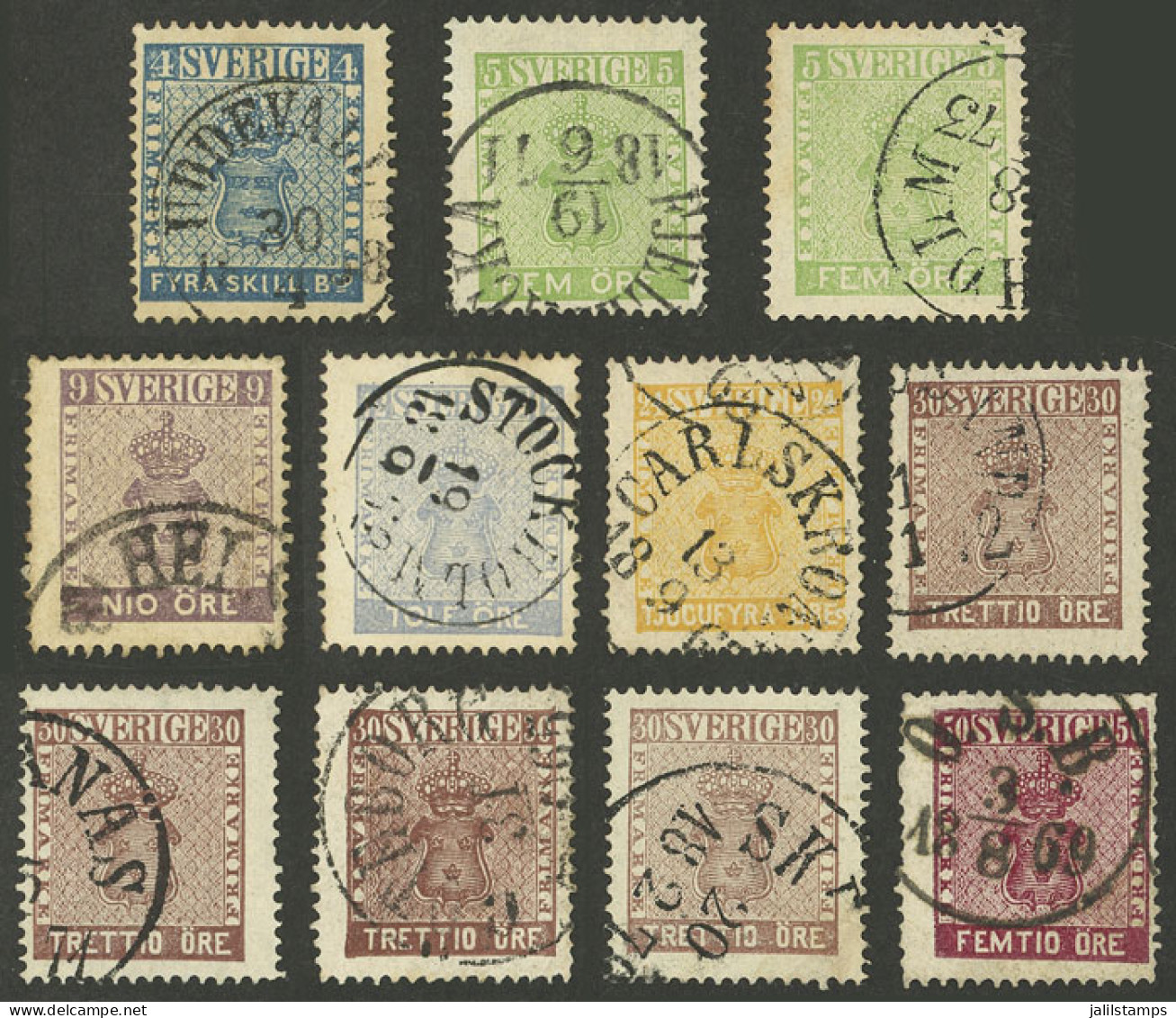 SWEDEN: Sc.6, Etc., 1858/62 Lot Of Good Used Examples, Varied Shades And Cancels, The General Quality Is Very Fine, Cata - Sonstige & Ohne Zuordnung