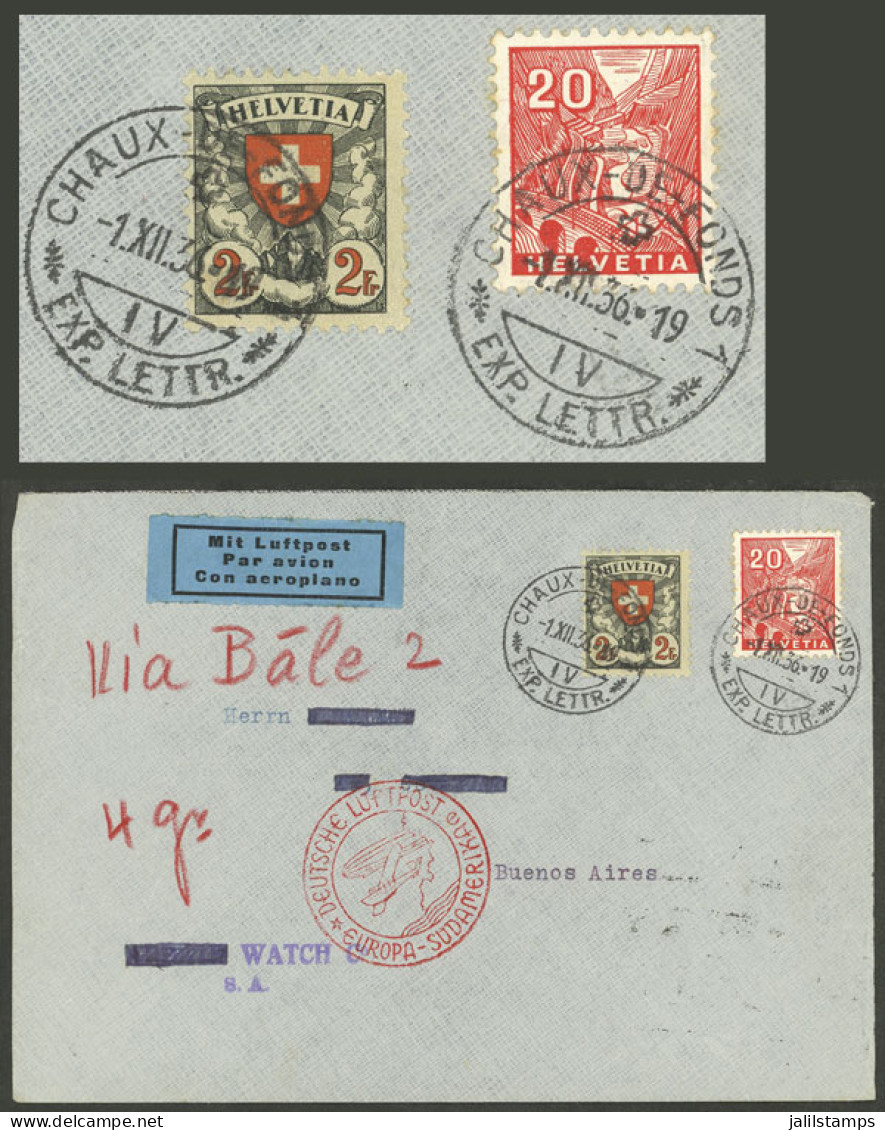 SWITZERLAND: 1/DE/1936 Chaux-De-Fonds - Argentina, Airmail Cover Sent By Germany DLH Franked With 2.20 Fr. Including Sc. - Sonstige & Ohne Zuordnung