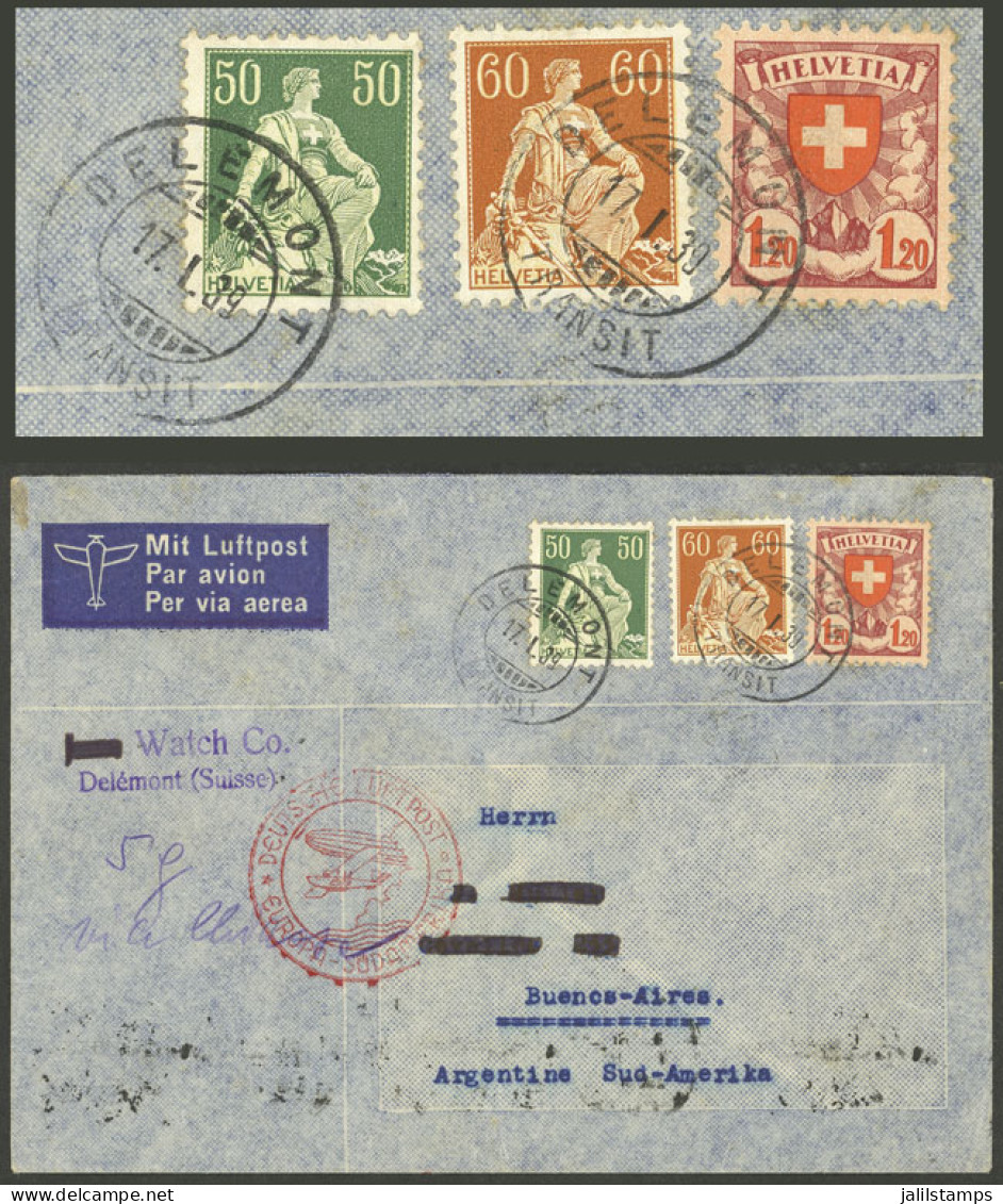 SWITZERLAND: 17/JA/1939 Delemont - Argentina, Airmail Cover Sent Via Germany DLH Franked With 2.30 Fr., With B.Aires Arr - Sonstige & Ohne Zuordnung
