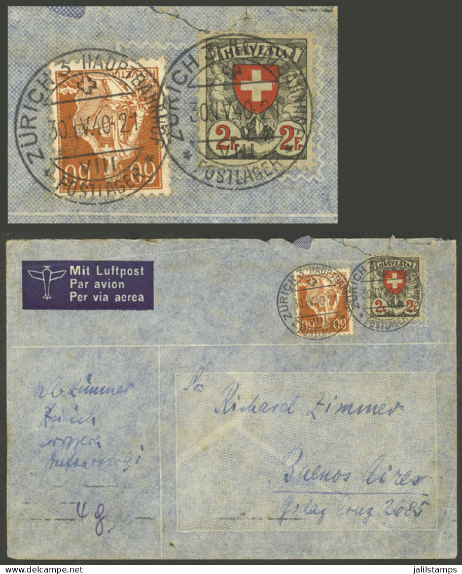 SWITZERLAND: 30/AP/1940 Zürich - Argentina, Airmail Cover Franked With 2.60 Fr. Including Sc.203a (1933 2Fr. Shield, Gri - Sonstige & Ohne Zuordnung