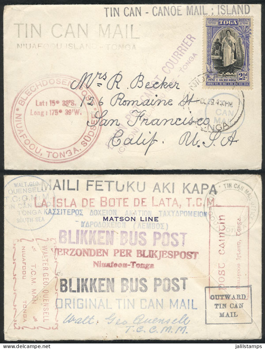 TONGA: Cover Sent From NIUAFOOU To USA On 26/DE/1939 Franked With 2½p., With A Number Of Marks Of "TIN CAN MAIL", VF!" - Tonga (...-1970)