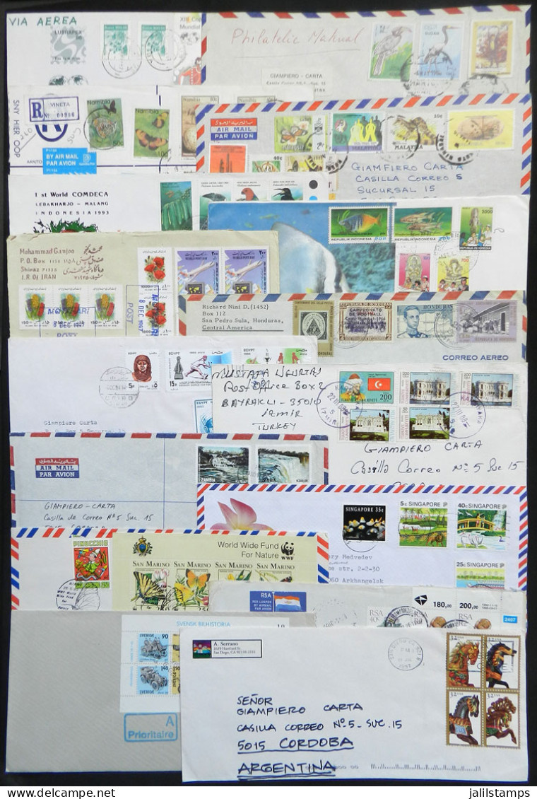 WORLDWIDE: 57 Modern Covers + 1 Front Sent To Argentina, All With Beautiful Postages Of THEMATIC Stamps, VF Quality, Ver - Mezclas (max 999 Sellos)