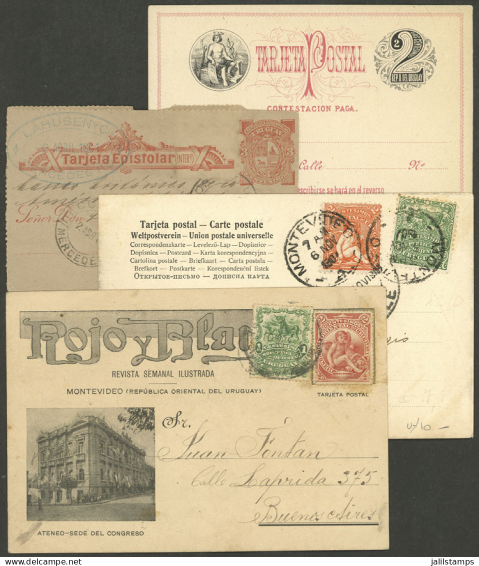 URUGUAY: 2 Postcards + 1 Postal Stationery Used Between 1901 And 1907 + 1 Unused Double Postal Card. It Includes A Rare  - Uruguay