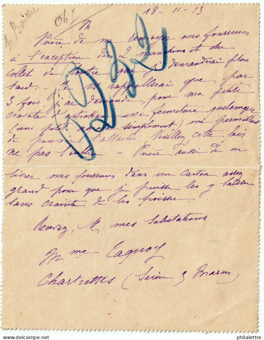 FRANCE - 1913 (18-11) TàD Ambulant Jour "AUXERRE A PARIS / A" Millésime Remplacé Par Une Étoile /CL 10c Semeuse - 1877-1920: Semi Modern Period