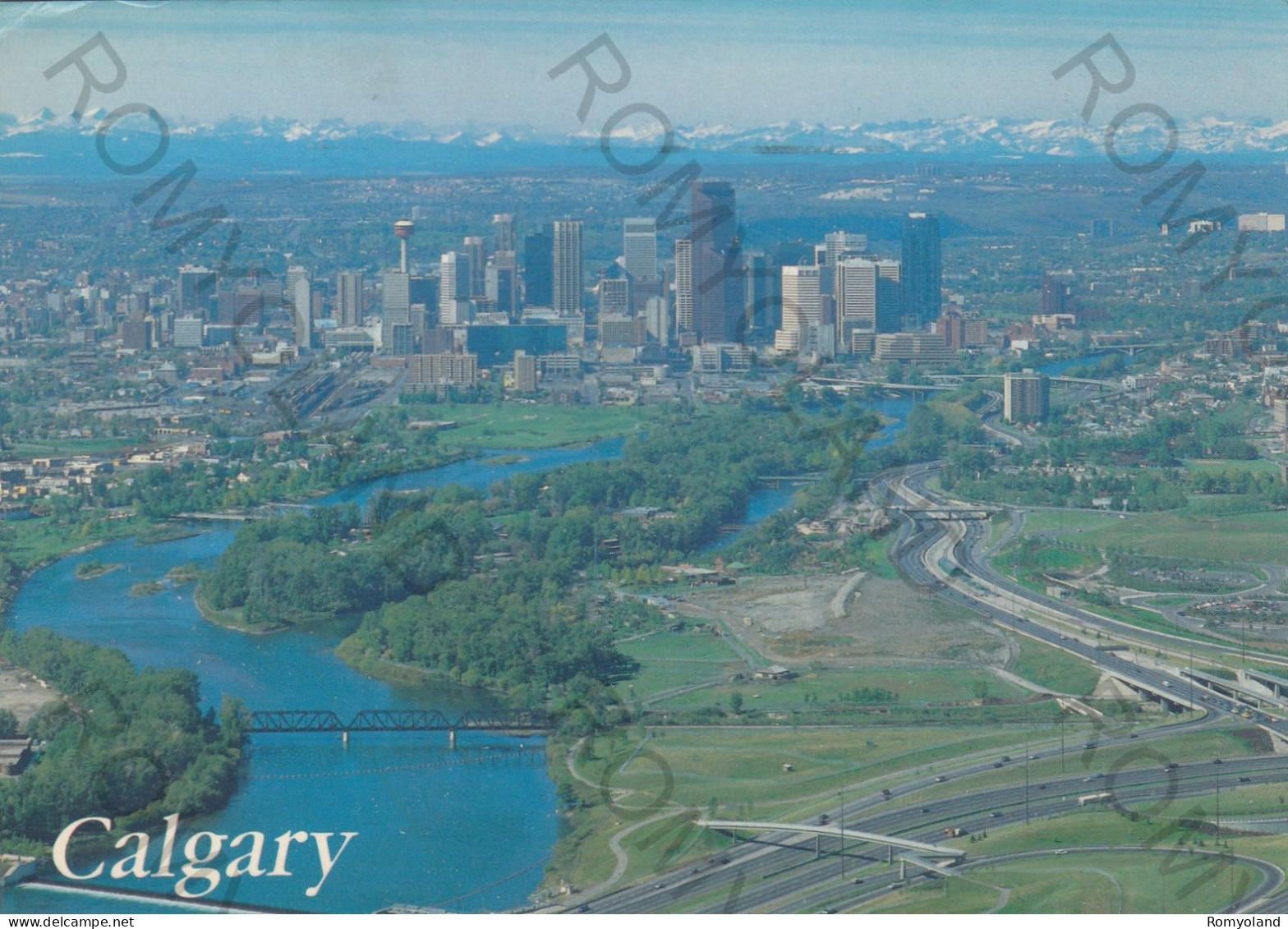 CARTOLINA  CALGARY,ALBERTA,CANADA-THE CITY SKYLINE WITH THE ROCKIES ON THE HORIZON-VIAGGIATA 1989 - Calgary