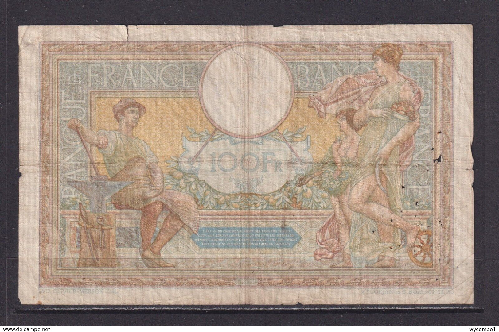 FRANCE - 1935 100 Francs Circulated Banknote As Scans - 100 F 1908-1939 ''Luc Olivier Merson''