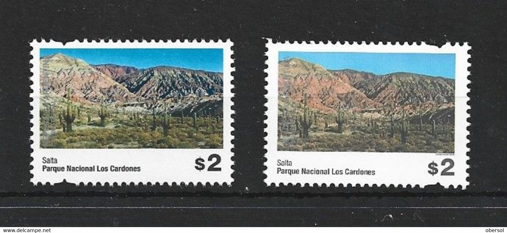 Argentina 2019 2020 National Parks $2 Los Cardones X 2 Two Papers And Sec Perf Permanent Issue MNH Stamps - Ongebruikt