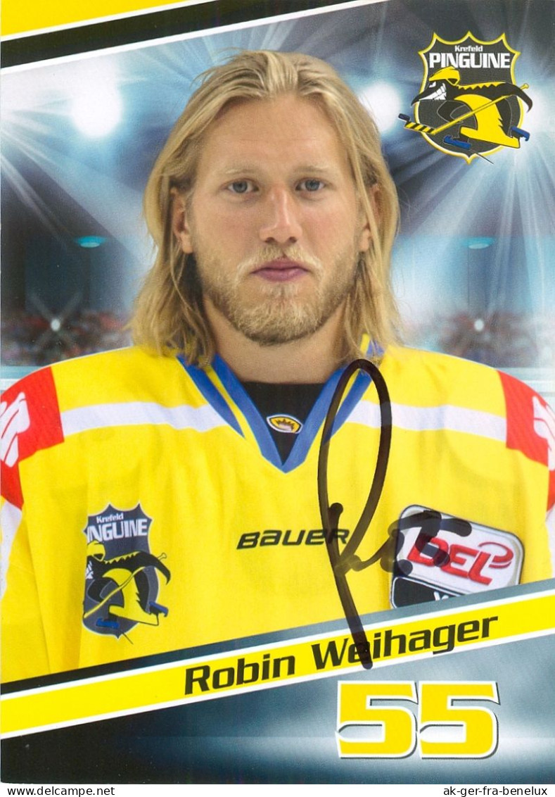 Autogramm Eishockey AK Robin Weihager Krefeld Pinguine 15-16 Malmö EC Graz 99ers Villacher SV VSV Zeltweg EV Landshut - Wintersport