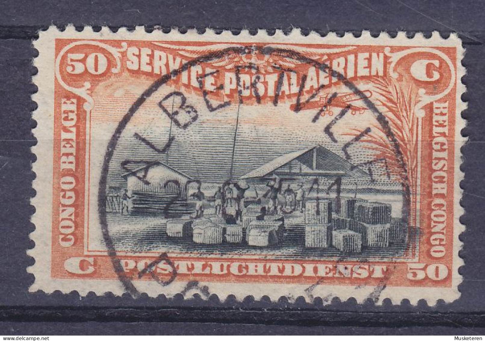 Belgian Congo 1921 Mi. 42, Kai Am Kongo Flugpostmarke Postal Aerien Air Mail Deluxe ALBERTVILLE Cancel !! - Gebraucht