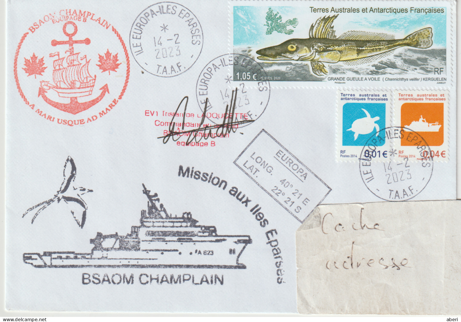 15874  BSAOM  CHAMPLAIN - île EUROPA - ILES EPARSES. - 14/02/2023 - Storia Postale