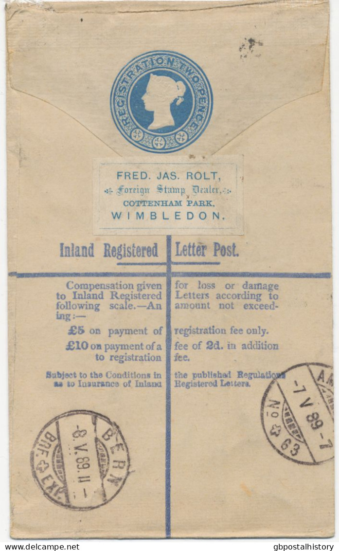 GB 1889 Superb QV 2d Postal Stationery Registered Env Uprated With Jubilee 2 1/2d (3, One Stamp Faults; Postage 9 1/2d = - Covers & Documents
