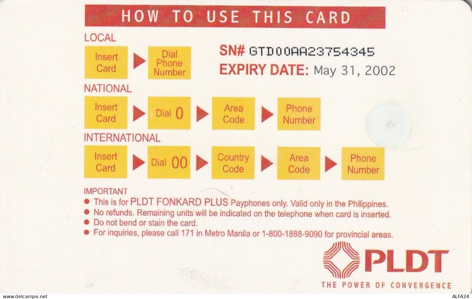 PHONE CARD FILIPPINE  (E1.4.5 - Filipinas