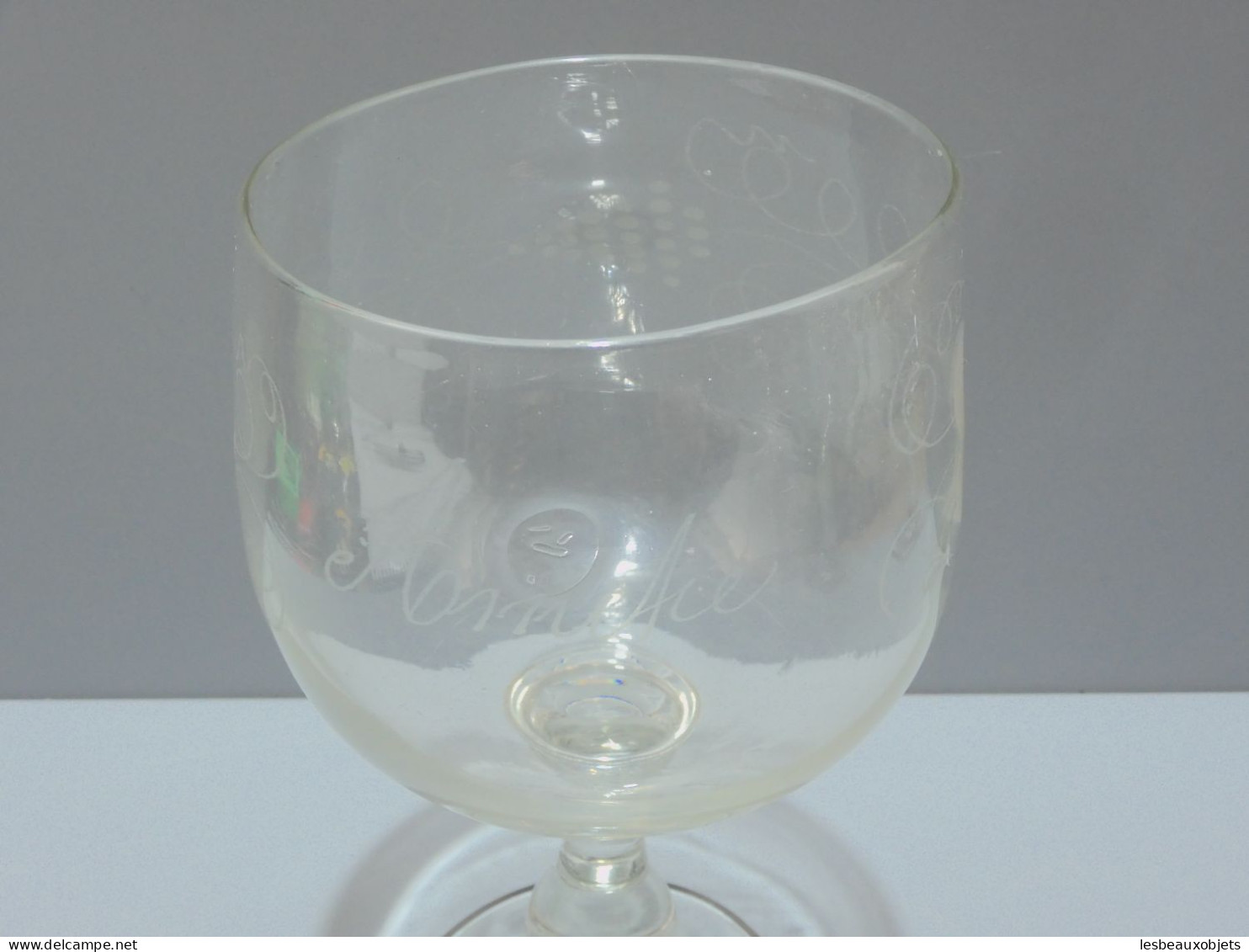 -ANCIEN TRES GRAND VERRE RINCE RAISIN Gravé AMITIE Pampres & GRAPPES RAISIN  E