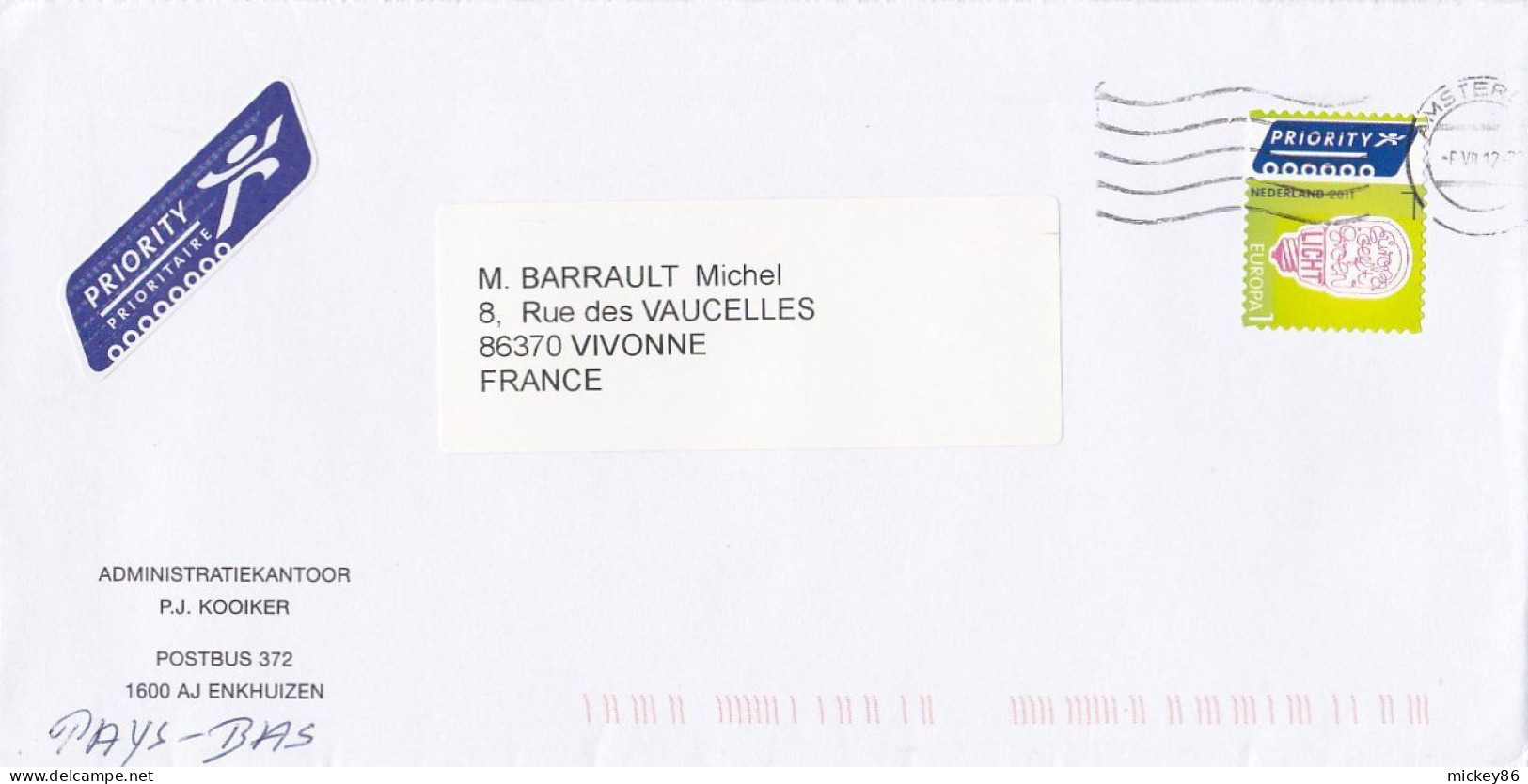 Pays-Bas --2011--lettre De AMSTERDAM Pour VIVONNE-86 (France)...tp EUROPA  Seul Sur Lettre - Lettres & Documents