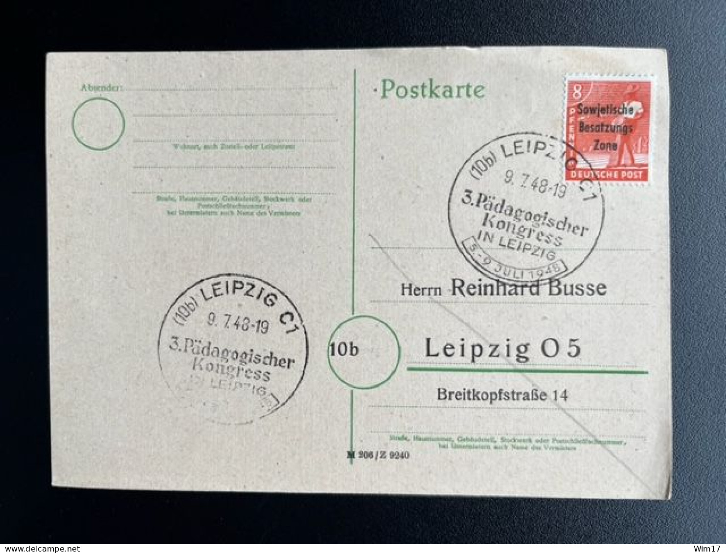 GERMANY 1948 POSTCARD LEIPZIG 09-07-1948 DUITSLAND DEUTSCHLAND SST PADAGOGISCHER KONGRESS - Entiers Postaux