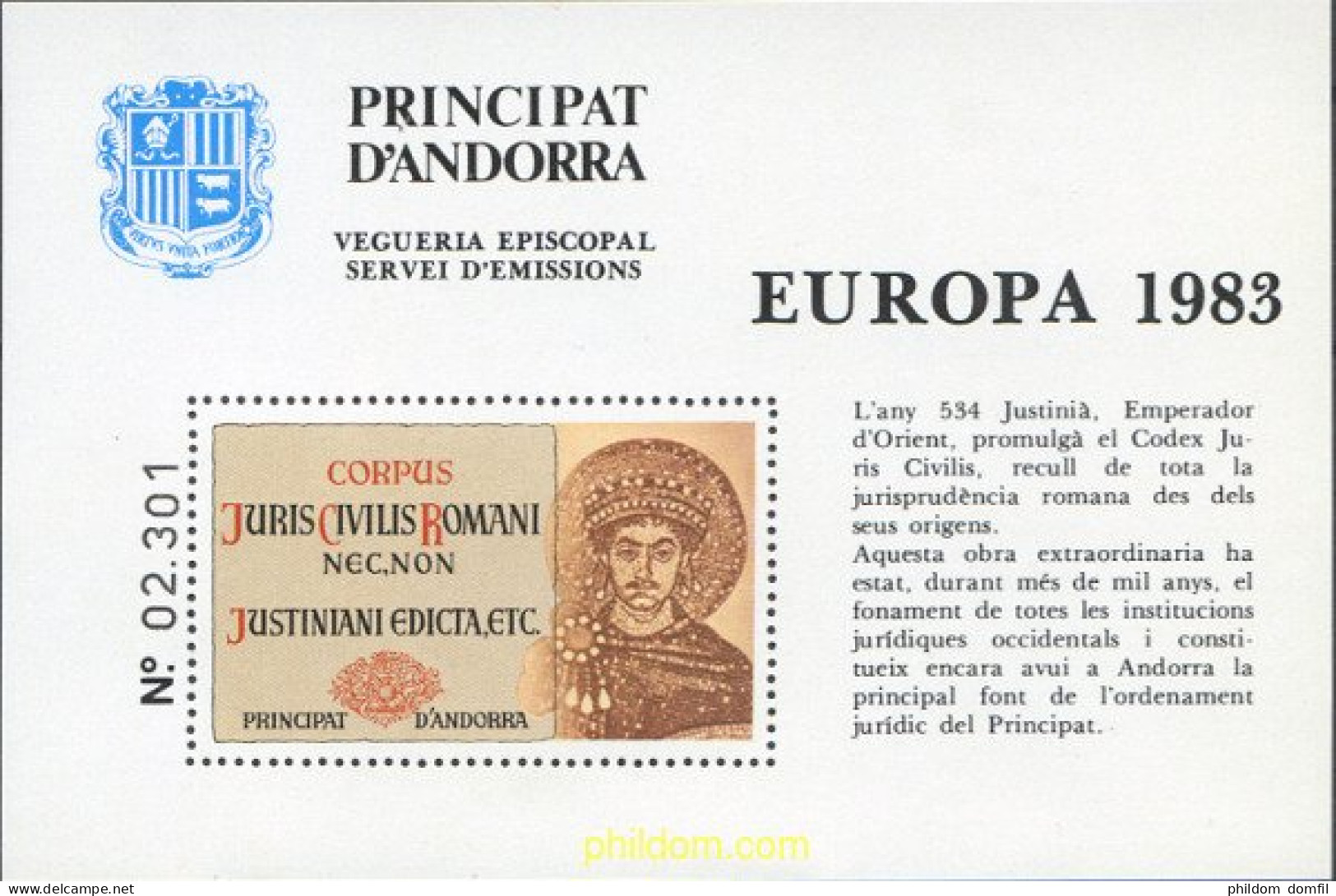 252117 MNH ANDORRA. Vegueria 1983 EUROPA 1983 - Bischöfliche Viguerie