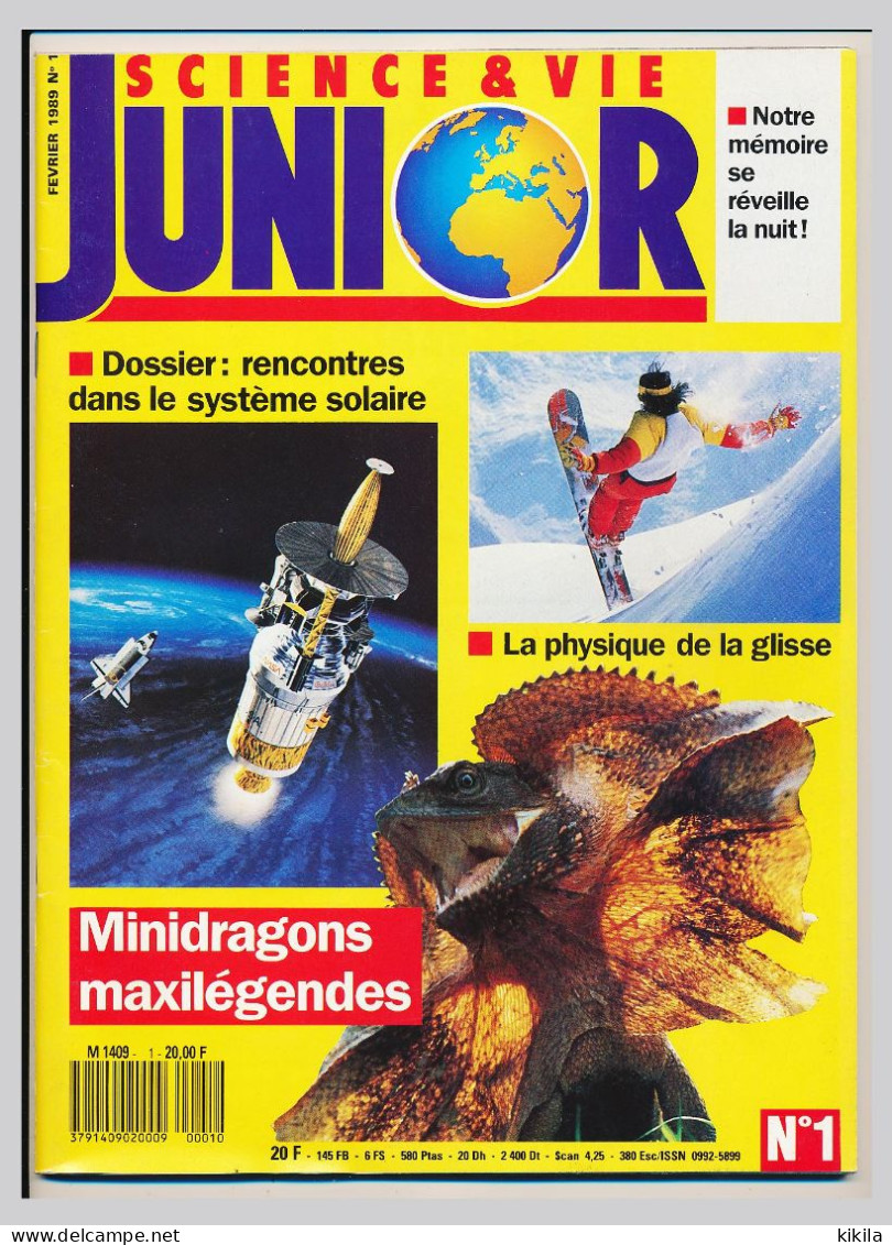 Revue SCIENCE & VIE JUNIOR N° 1 Février 1989 La Physique De La Glisse  Rencontres Dans Le Système Solaire  Minidragons* - Science